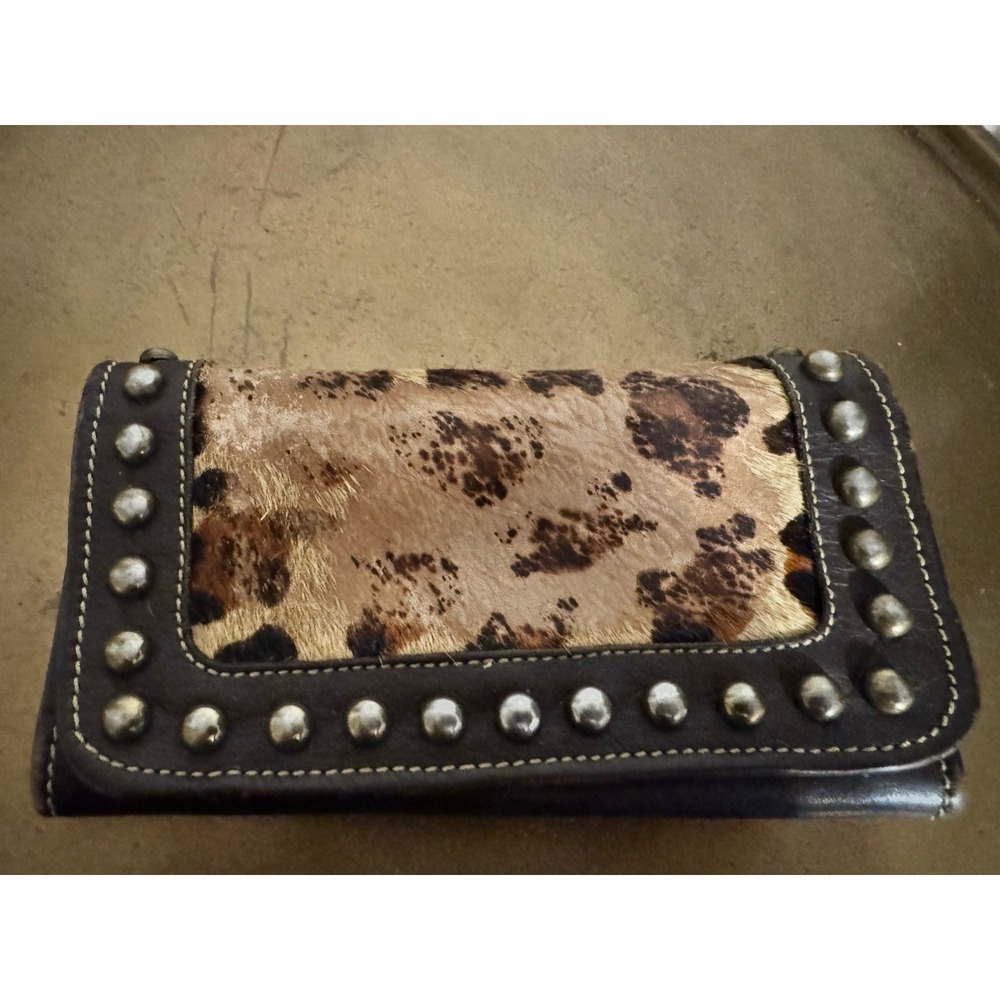 American West Genuine Leather Wallet Cow Hide  Studded